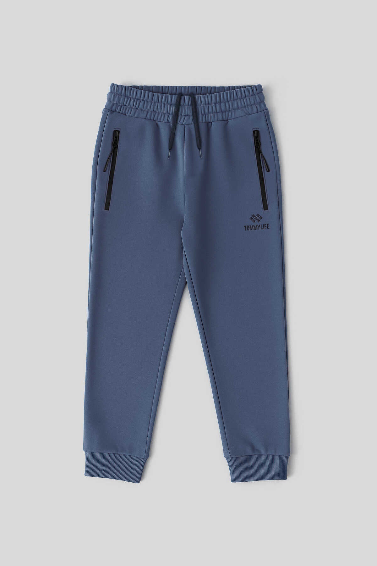 Pantaloni de trening Tommylife Wholesale Petrol Basic cu fermoar și șnur în talie pentru băieți - 10798
