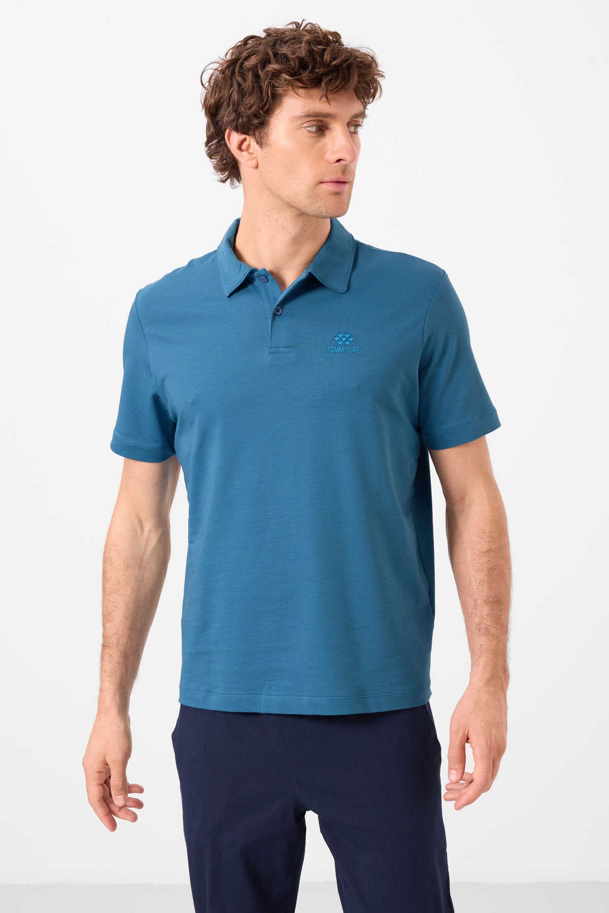 Tommylife Toptan Polo Yaka Standart Kalıp Basic Erkek T-Shirt 87748 Saks