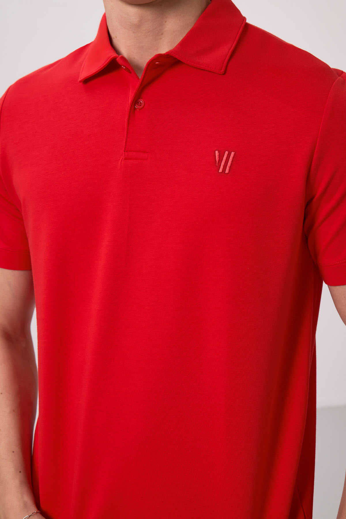 Tommylife Toptan Polo Yaka Standart Kalıp Basic Erkek T-Shirt 87768 Kırmızı