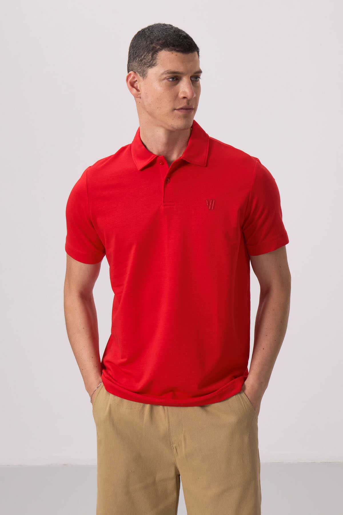 Tricou bărbătesc Tommylife Wholesale Polo Guler Standard Fit Basic 87768 Roșu