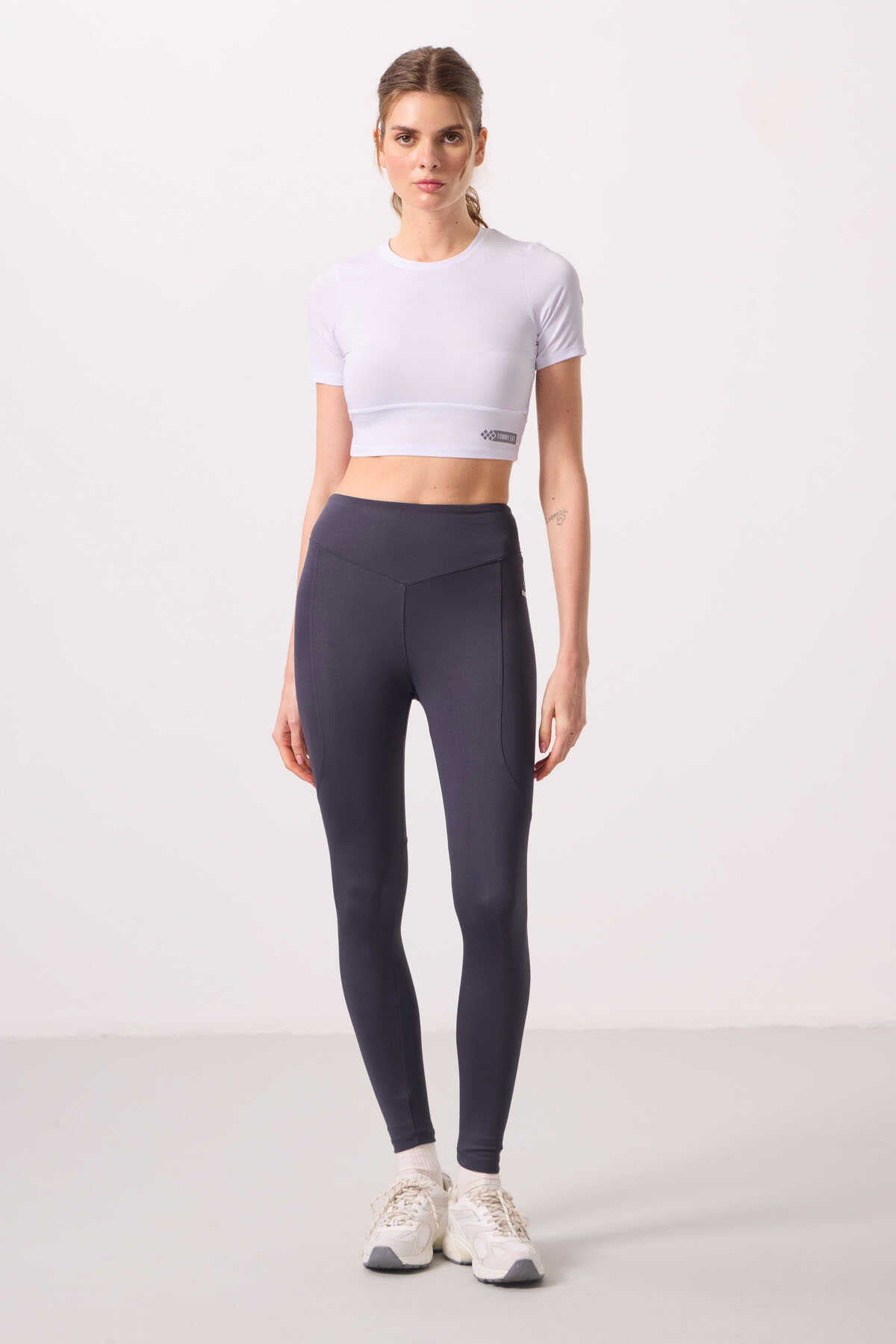Tommylife Toptan Polyester Standart Fit Esnek Performans Kadın Tayt - 94666 Antrasit