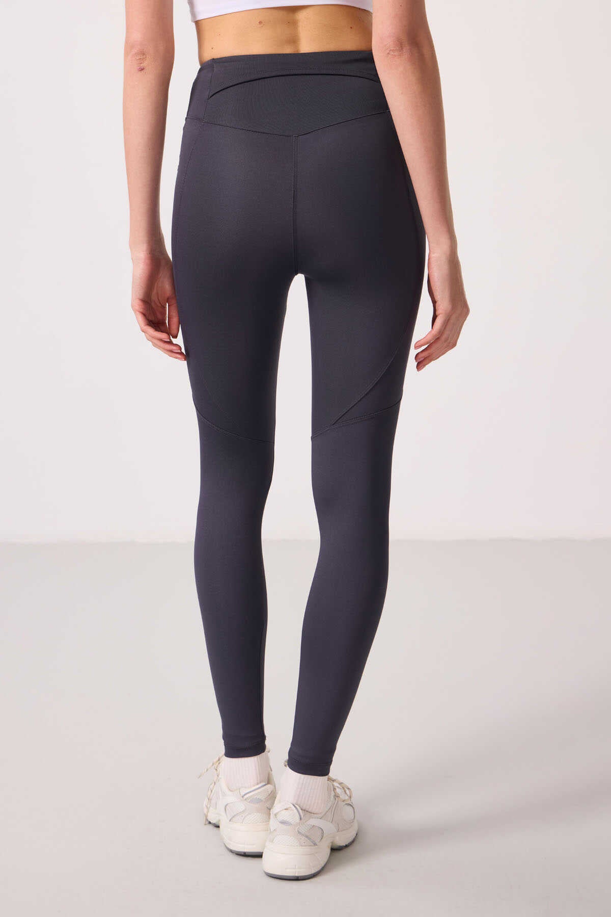 Tommylife Toptan Polyester Standart Fit Esnek Performans Kadın Tayt - 94666 Antrasit