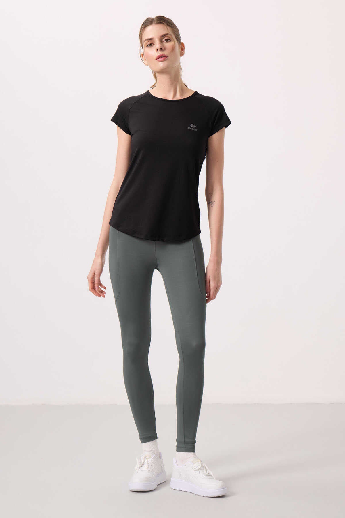 Tommylife Toptan Polyester Standart Fit Esnek Performans Kadın Tayt - 94666 Haki