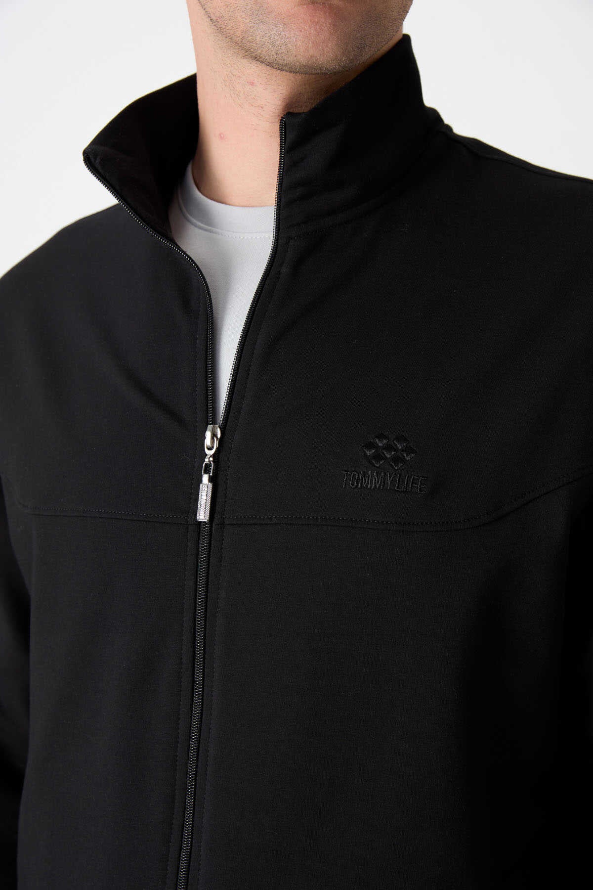 Tommylife Wholesale Trening cu fermoar și croială relaxată pentru bărbați 85072 Negru