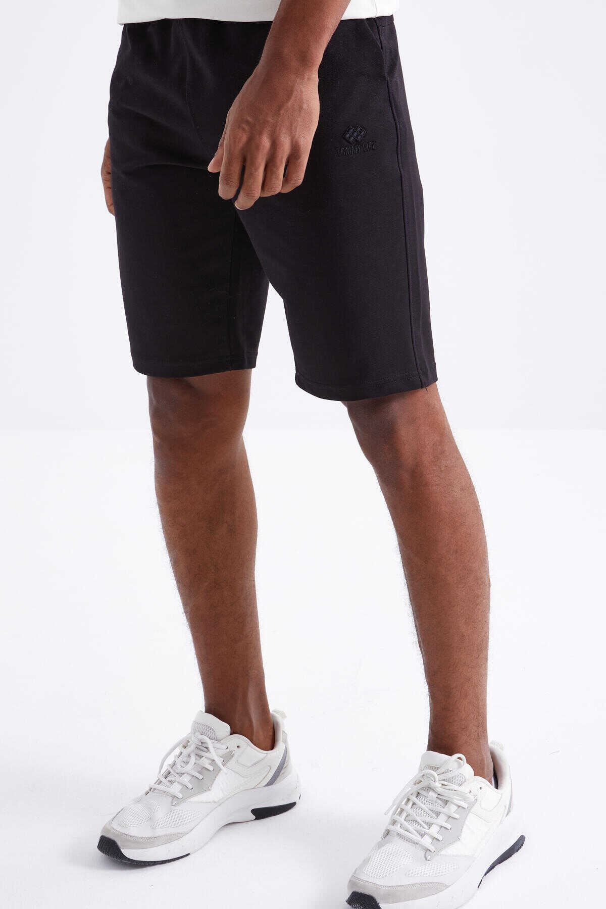 Tommylife Wholesale Black Lace-Up Standard Fit Basic Men's Shorts - 81212