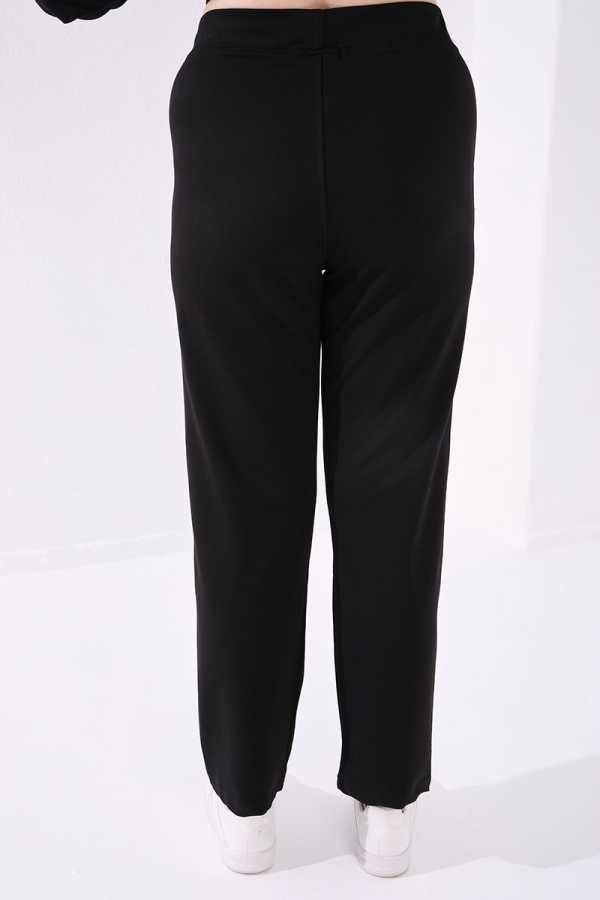 Pantaloni de trening negri, confortabili, cu buzunare, pentru femei, mărime mare, Tommylife Wholesale - 94017