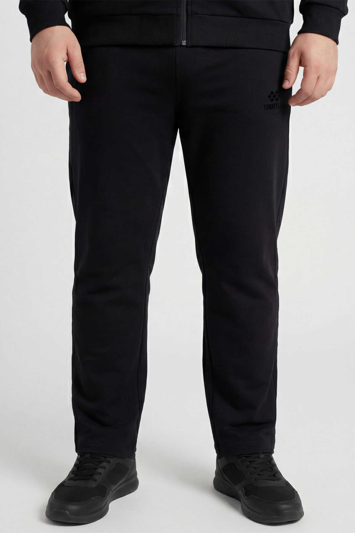 Tommylife Wholesale Black Stand-Up Collar Classic Leg Plus Size Men's Tracksuit Set - 85176