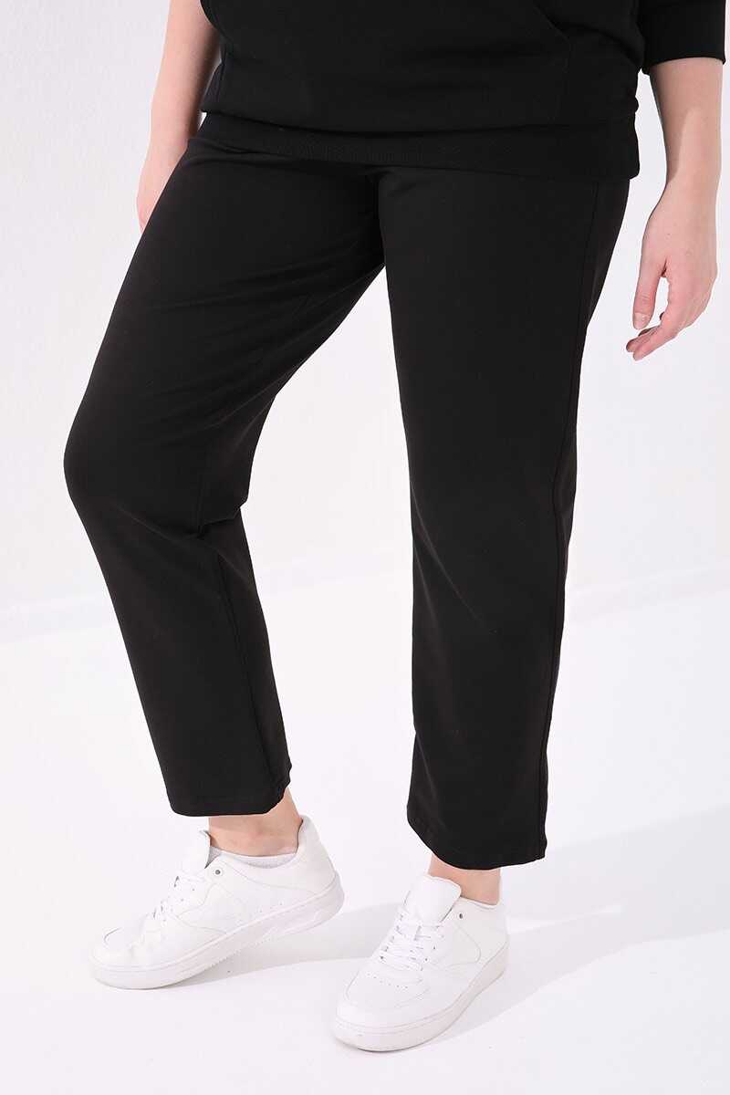 Pantaloni de trening negri cu tiv clasic și detalii cu pietre, Tommylife Wholesale, mărime mare, pentru femei - 94040