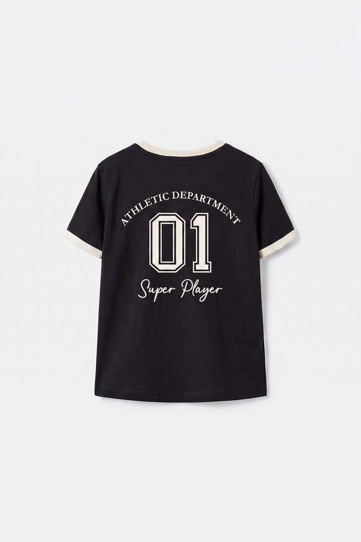 Tommylife Wholesale Black Girls' T-Shirt with Shoulder Trim and Print - 75181
