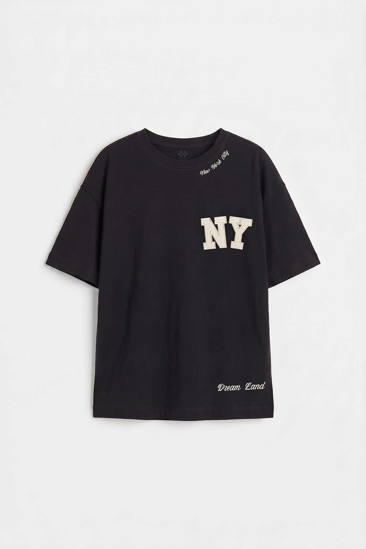 Tommylife Toptan Siyah Oversize Kısa Kollu Baskılı Kız Çocuk T-Shirt - 75174