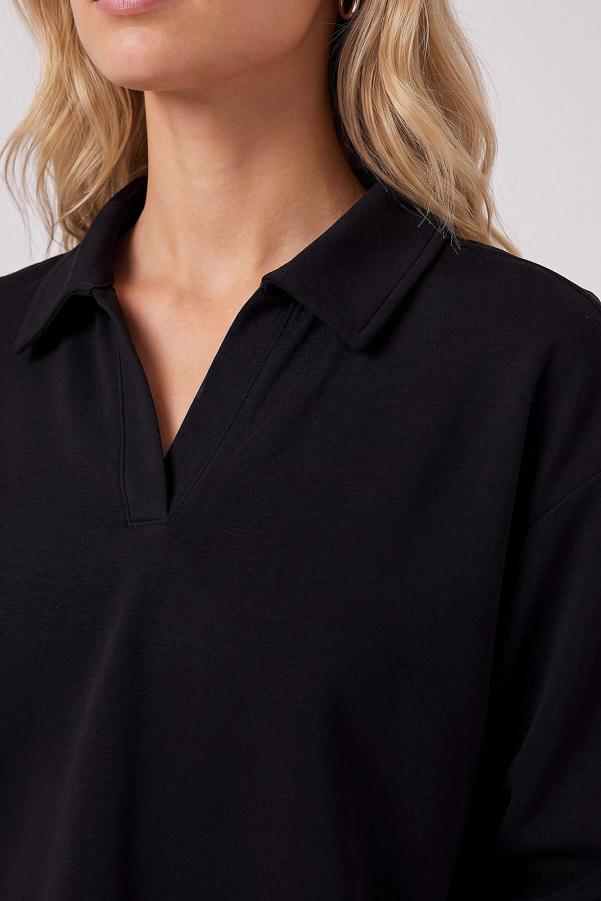 Tommylife Toptan Siyah Polo Yaka Rahat Form Geniş Paça Kadın Eşofman Takım - 95358