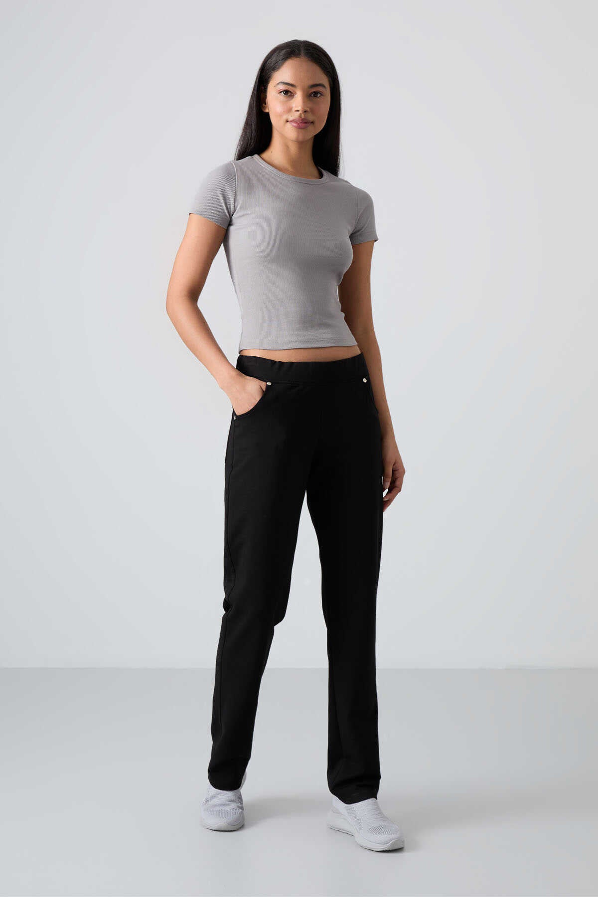 Tommylife Toptan Negru Piatra Detalii Buzunar Confort Forma Clasic Picior Femeie Trening Fusta - 94007
