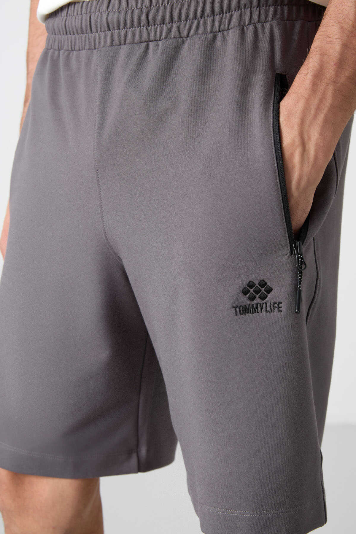 Tommylife Toptan Standard Fit Basic Barbati Pantalon Scurt 81136 Gri Inchis