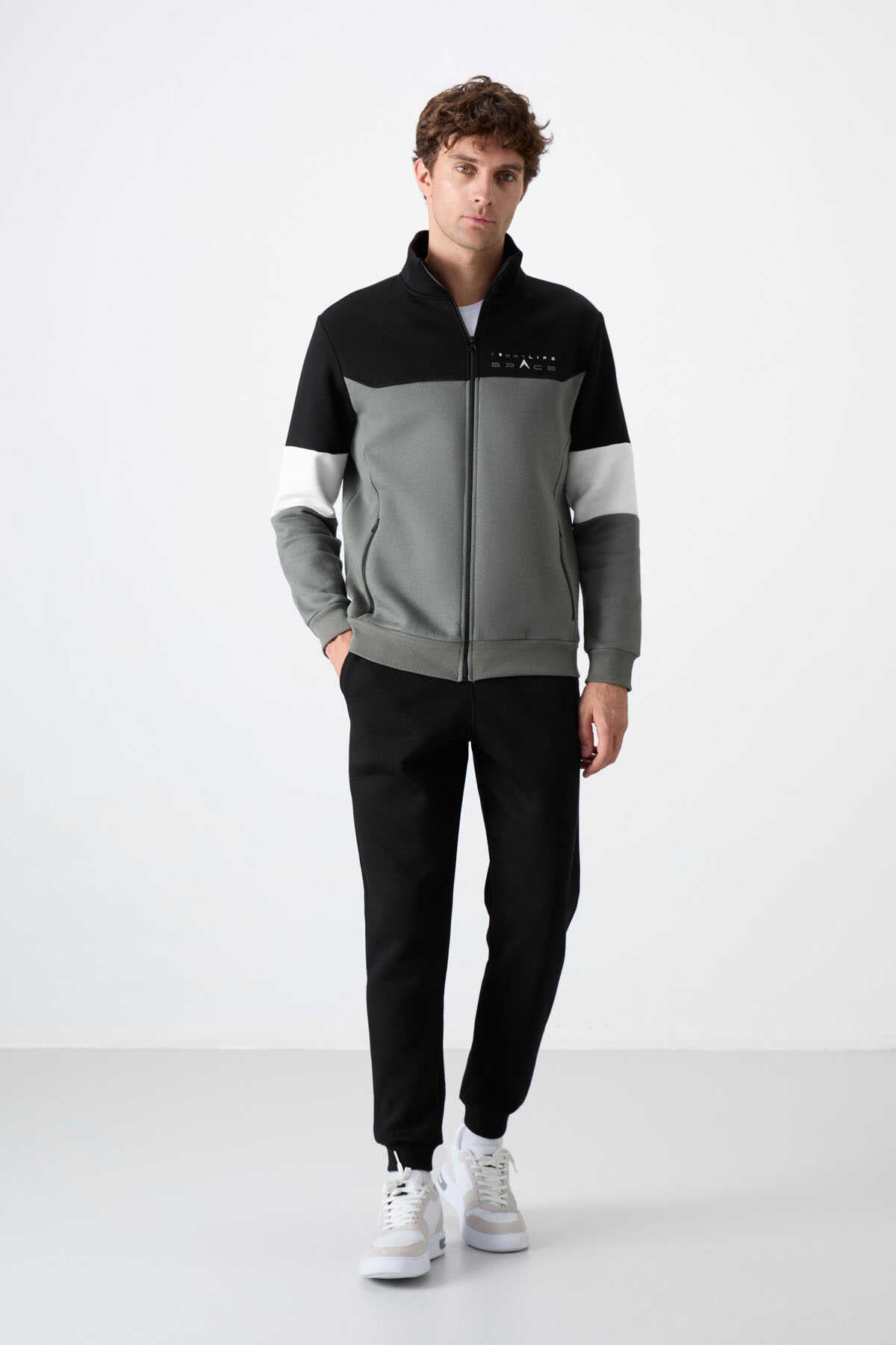 Tommylife Wholesale Hanorac cu Fermoar Standard Fit pentru Bărbați, Set Trening 85186 Verde Deschis - Negru