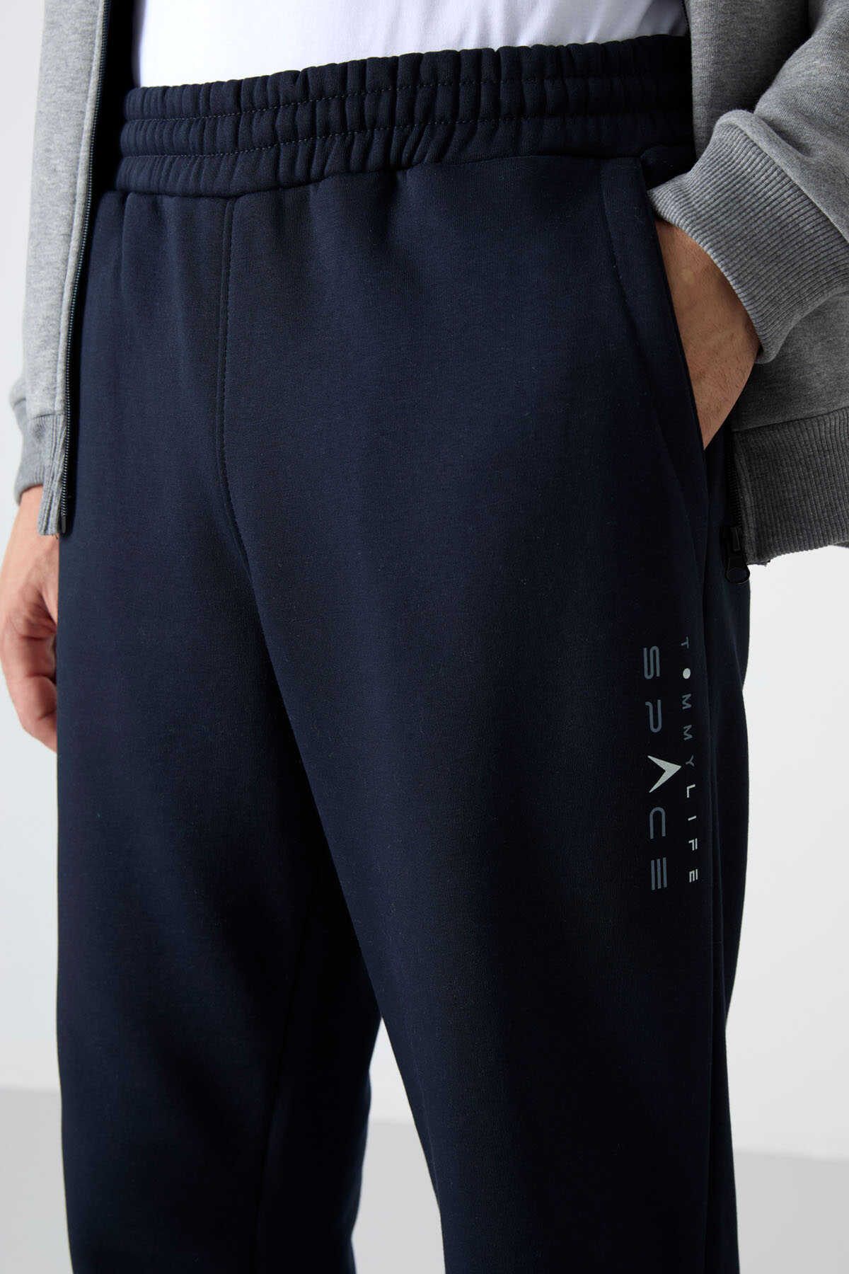 Tommylife Wholesale Hanorac cu Fermoar Standard Fit pentru Bărbați, Set Trening 85186 Gri Melange - Albastru Bleumarin
