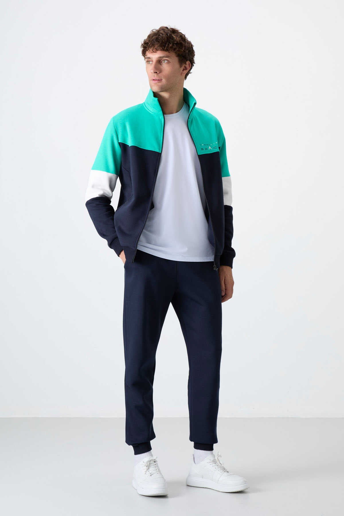 Set trening pentru bărbați Tommylife Wholesale Standard Fit cu fermoar, croială standard, 85186 Indigo
