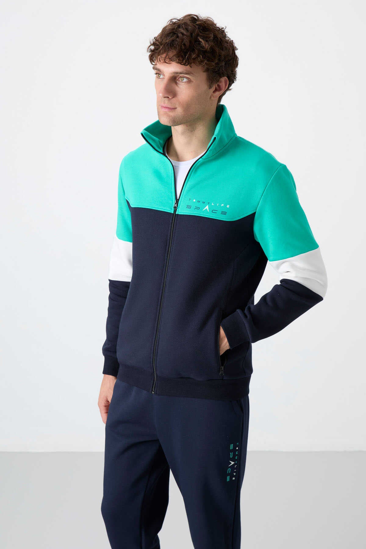 Set trening pentru bărbați Tommylife Wholesale Standard Fit cu fermoar, croială standard, 85186 Indigo