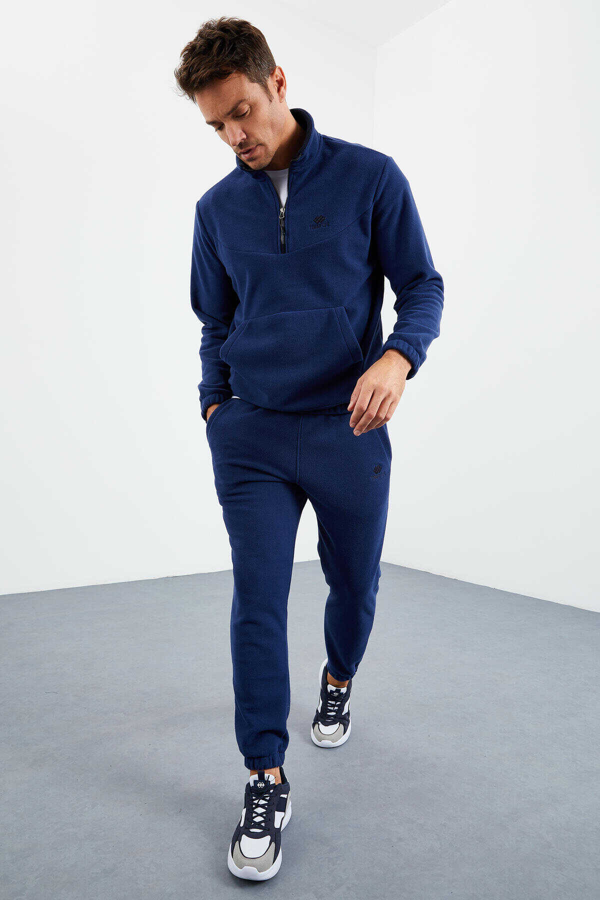 Tommylife Wholesale Standard Fit Half-Zip Fleece Men's Tracksuit Set 85159 Indigo