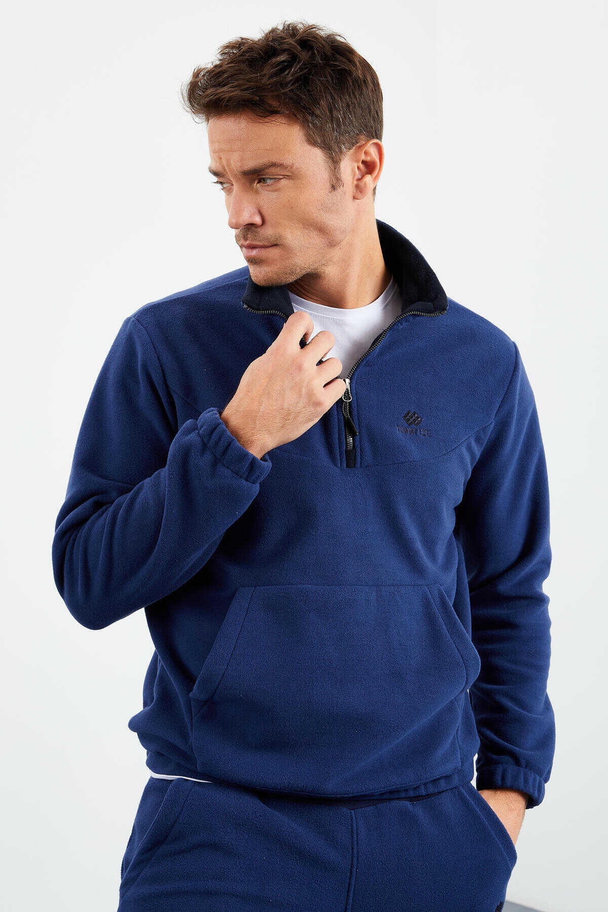 Tommylife Wholesale Standard Fit Half-Zip Fleece Men's Tracksuit Set 85159 Indigo