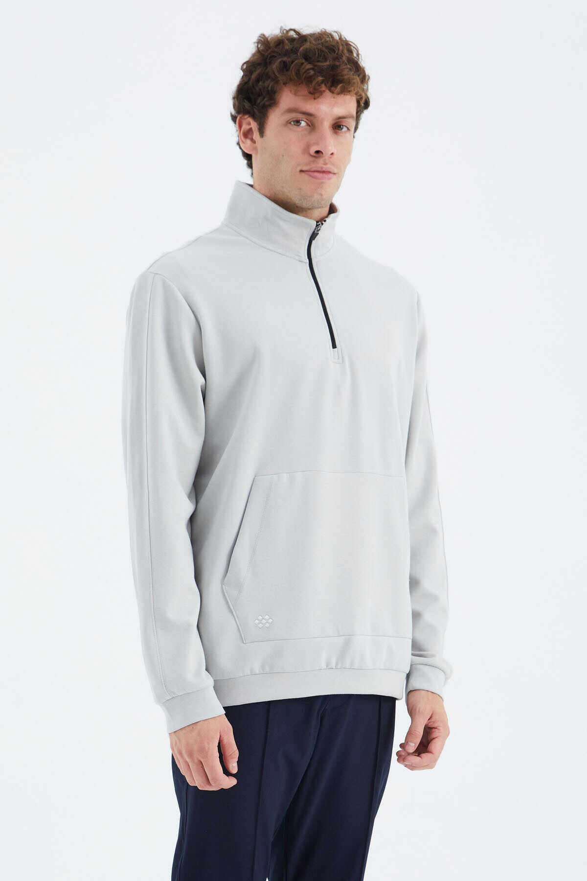 Tommylife Toptan Taş Dik Yaka Yarım Fermuarlı Cep Detaylı Erkek Sweatshirt - 88278