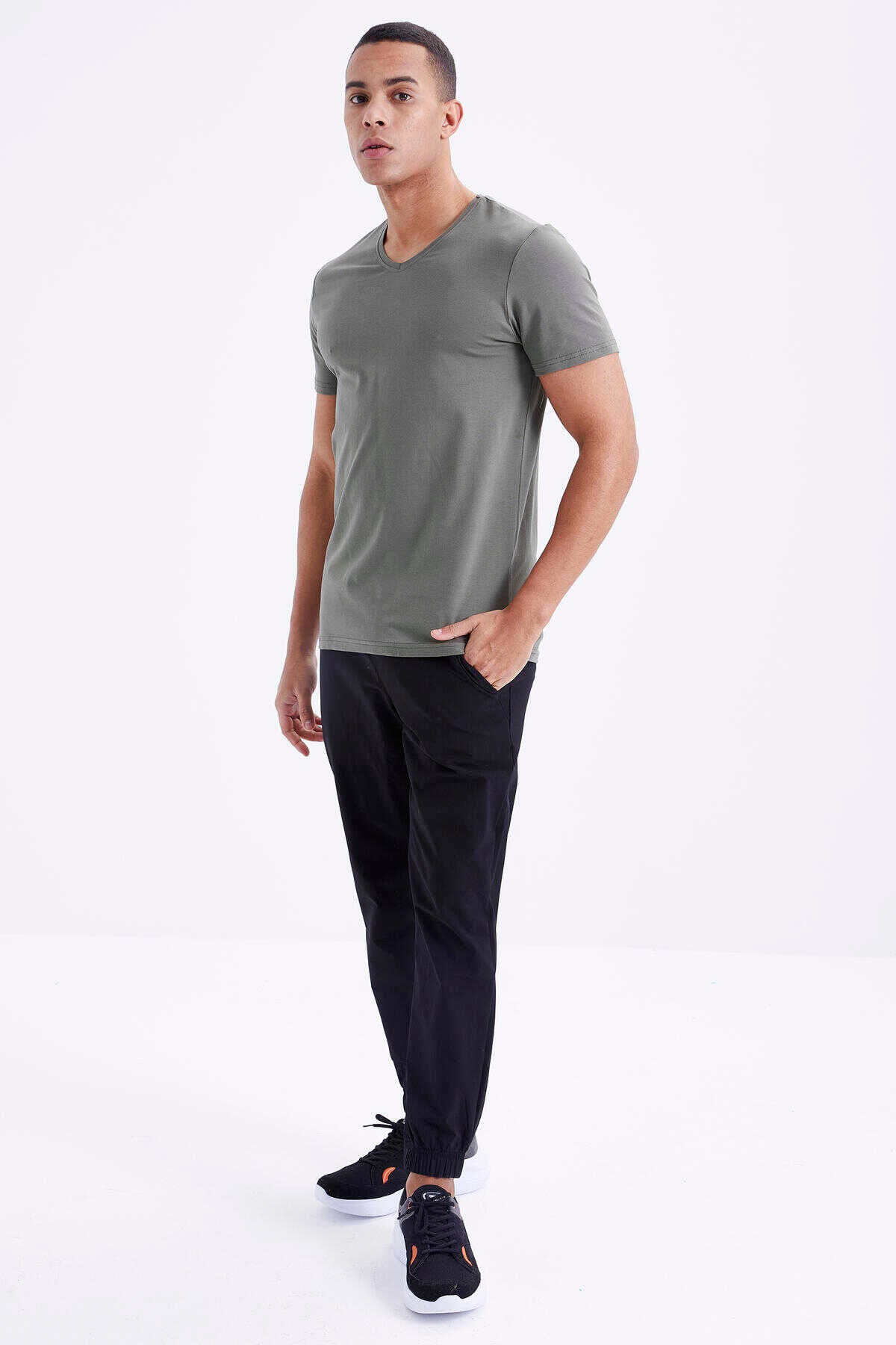 Tommylife Toptan V Yaka Standart Kalıp Basic Erkek T-Shirt 87912 Çağla
