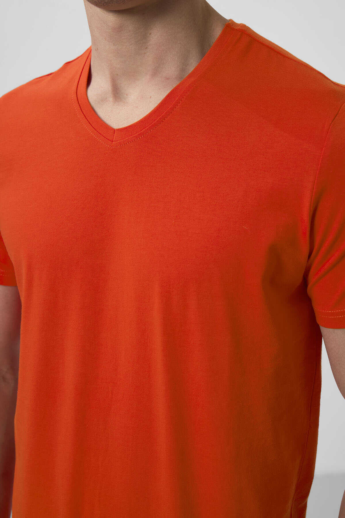 Tommylife Toptan V Yaka Standart Kalıp Basic Erkek T-Shirt 87912 Portakal