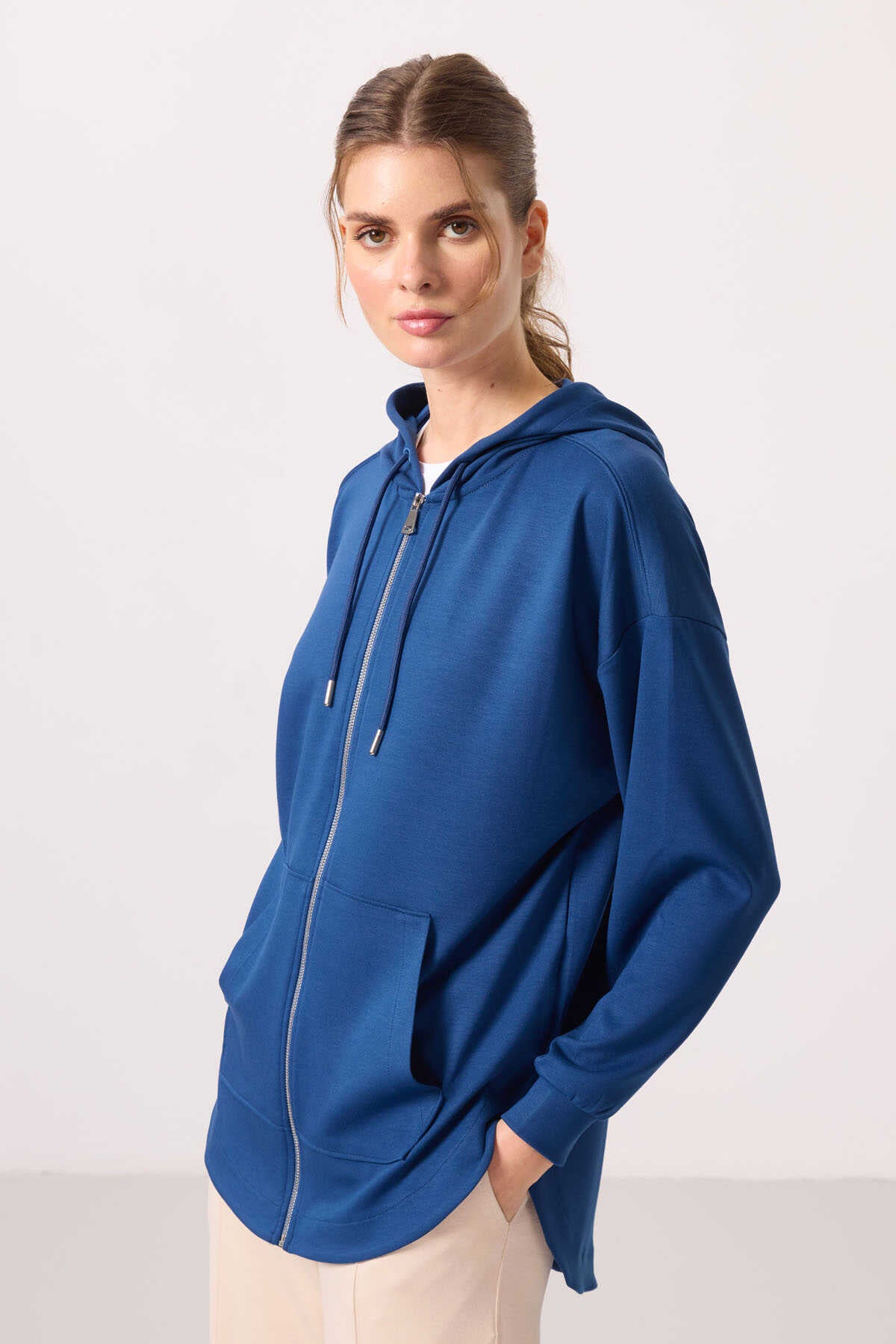 Tommylife Toptan Tunic Sweatshirt pentru femei, pluș cu glugă, oversized - 97302 Parlament