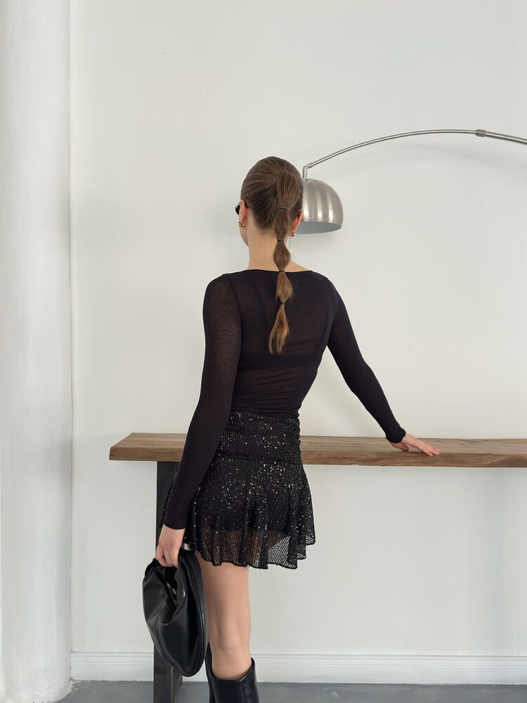 Topshow | Sequin Asymmetrical Skirt - Black | D2932