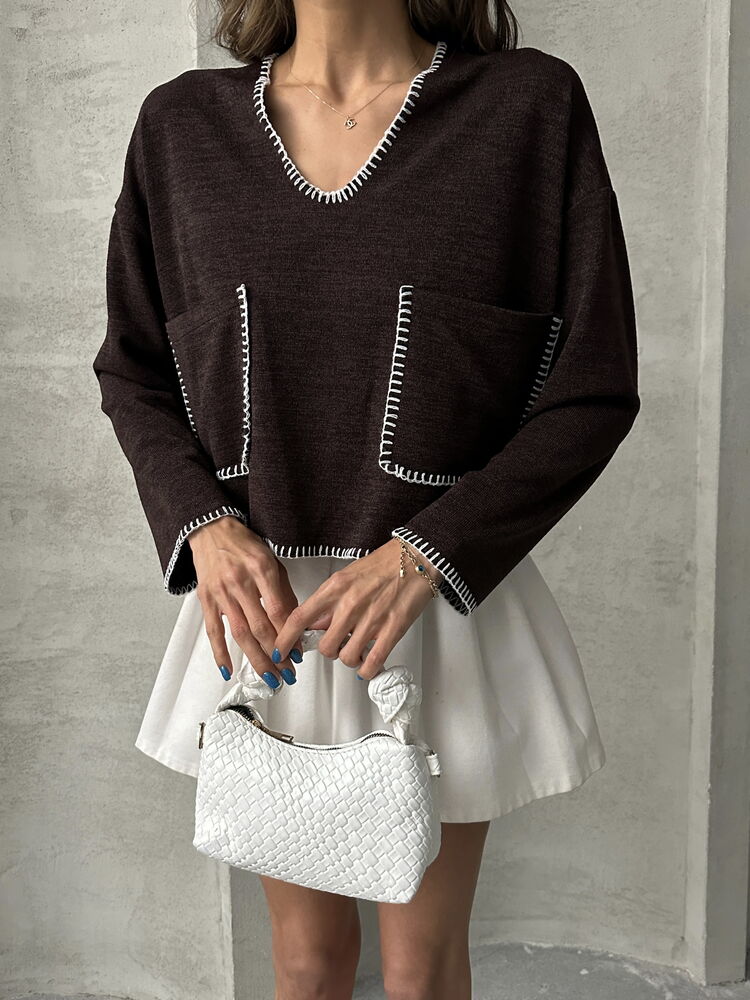 Bluză tricotată Shepherd's Stitch en-gros - Burgundia