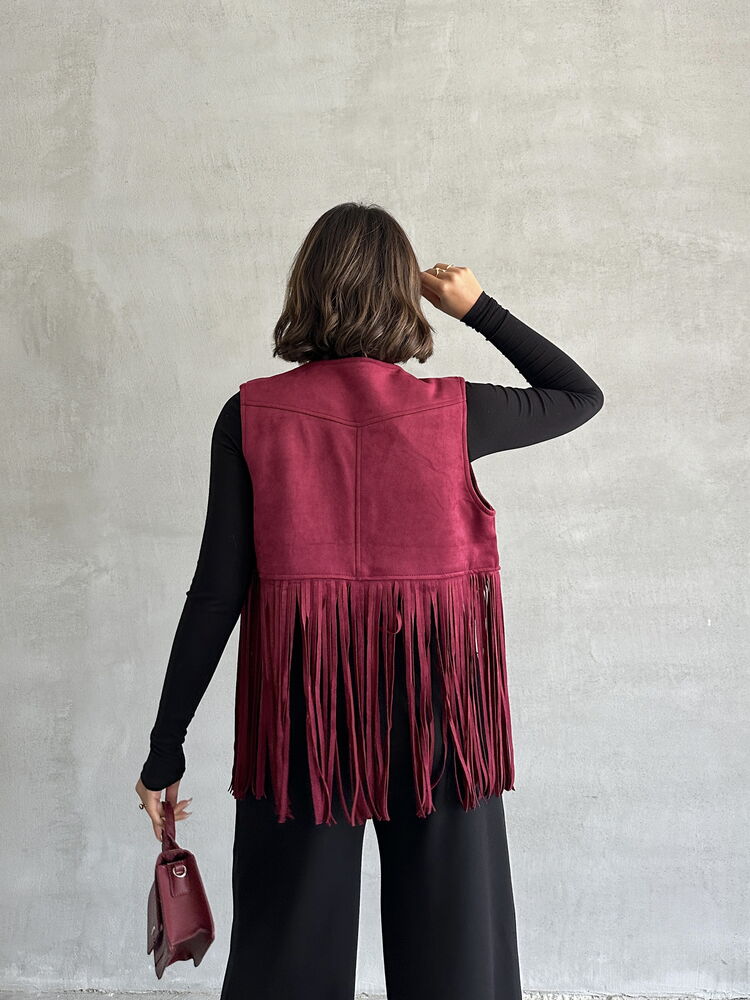 Vestă Topshow Burgundy cu ciucuri căzuți, en-gros | F1806