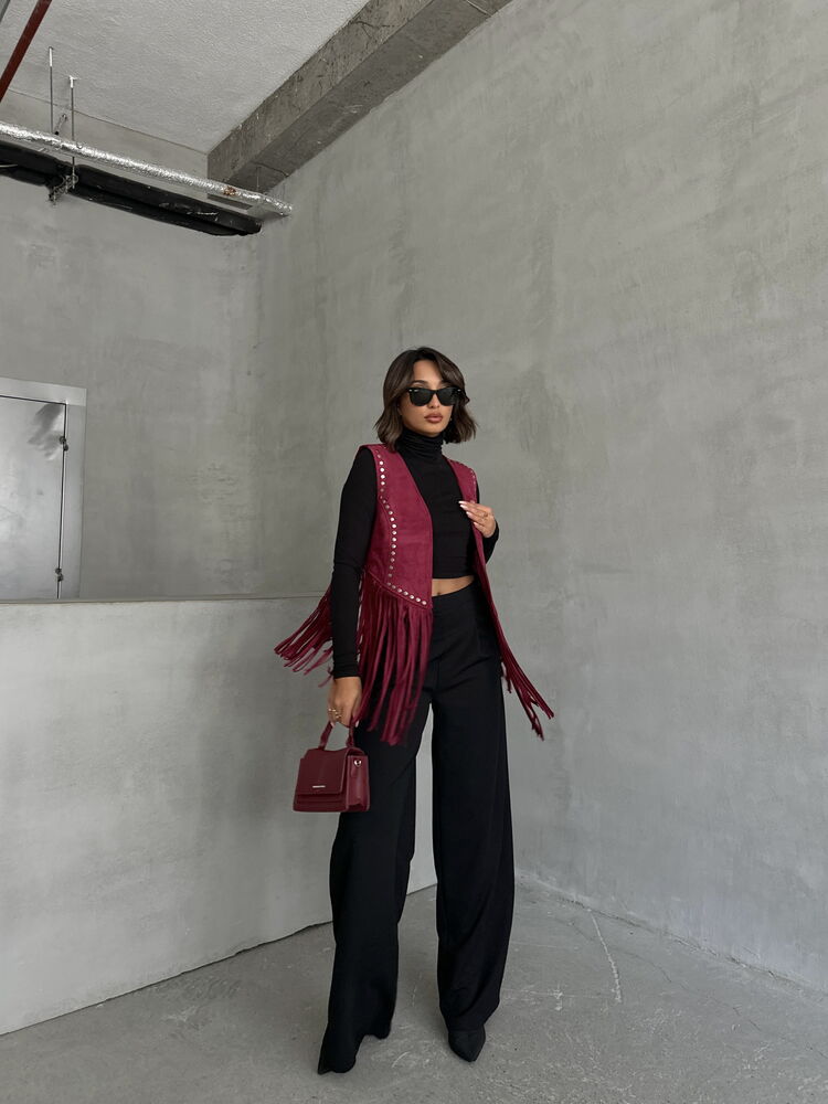 Vestă Topshow Burgundy cu ciucuri căzuți, en-gros | F1806
