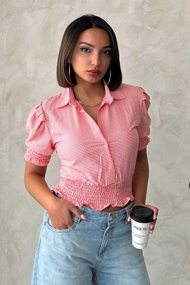 Cămăși Topshow Fuchsia Gingham cu detalii, en-gros