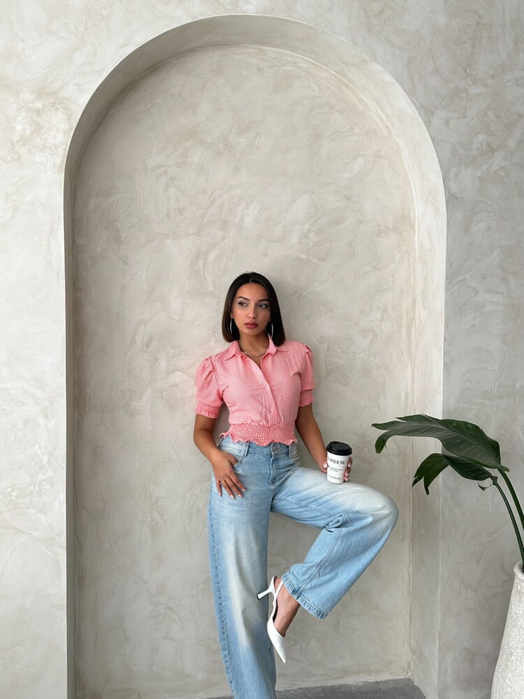 Cămăși Topshow Fuchsia Gingham cu detalii, en-gros