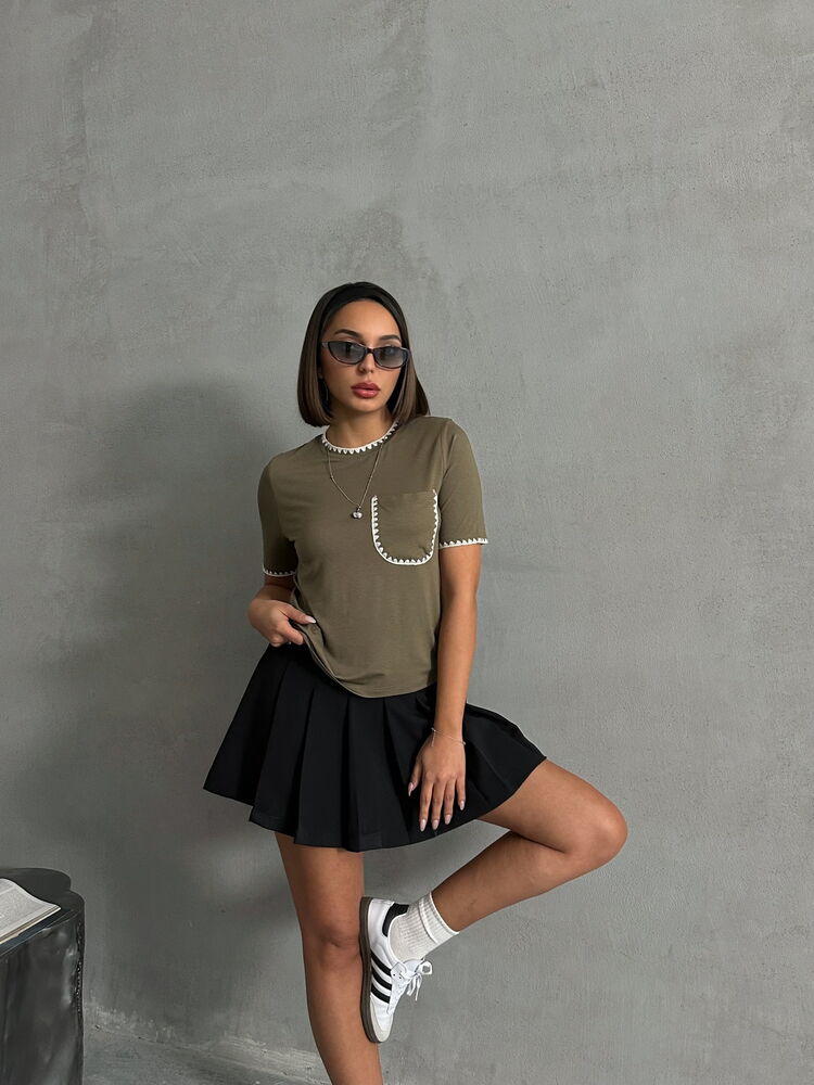 Topshow Haki Çoban Dikişli Toptan T-Shirt