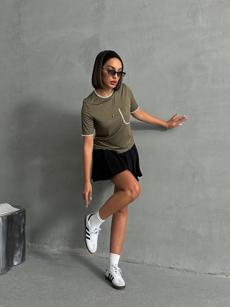 Topshow Haki Çoban Dikişli Toptan T-Shirt