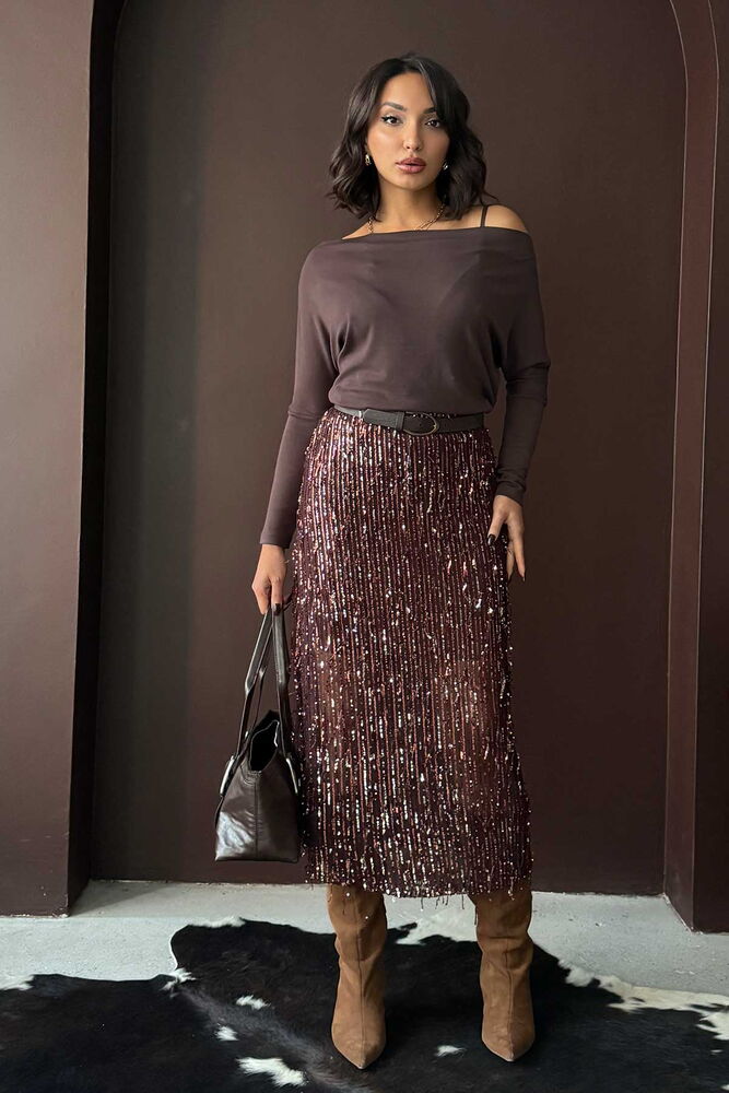 Topshow Coffee Feather Sequin Wholesale Skirt