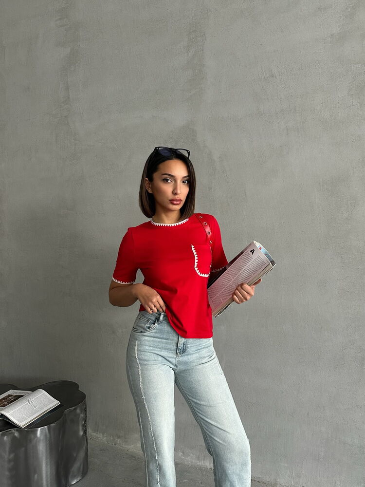 Topshow Kırmızı Çoban Dikişli Toptan T-Shirt