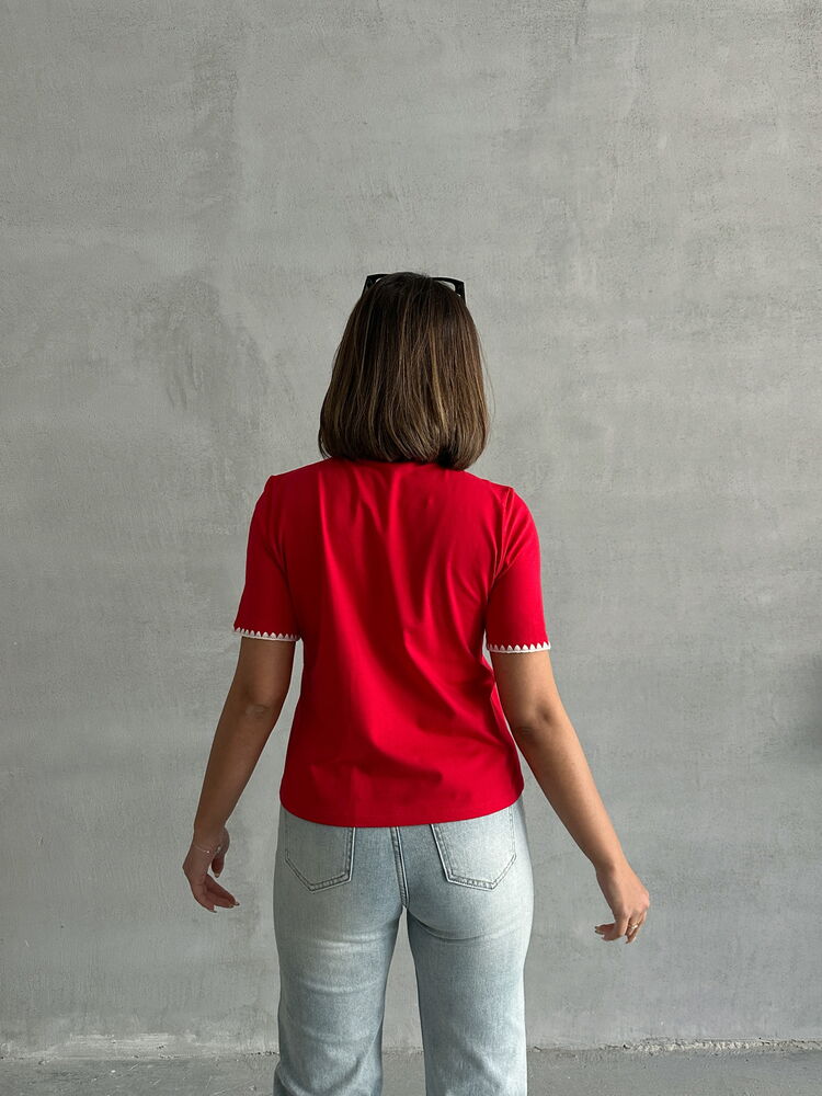 Topshow Kırmızı Çoban Dikişli Toptan T-Shirt