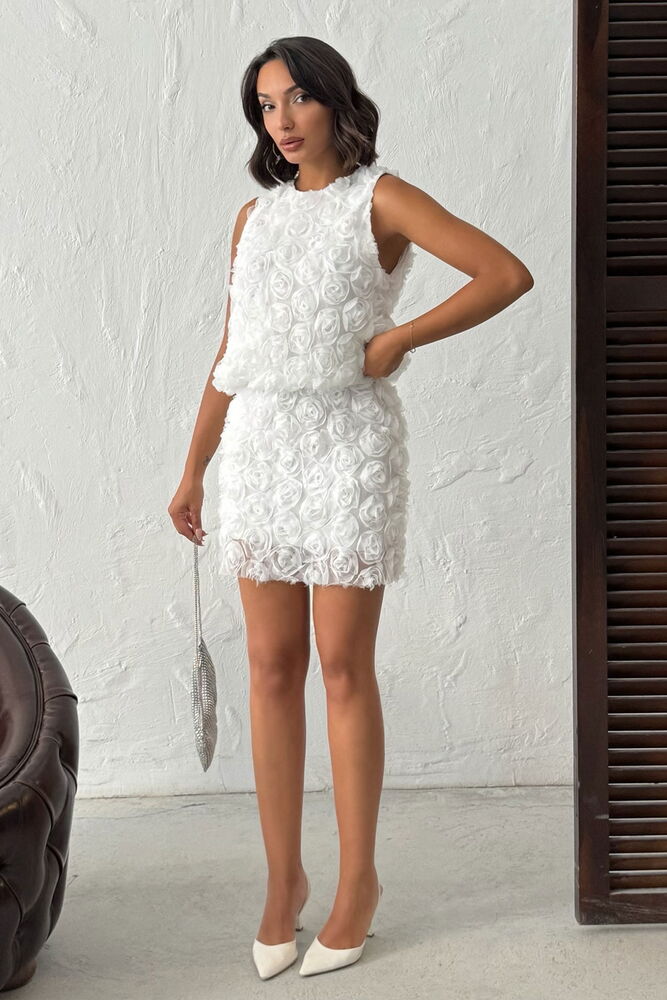 Topshow Cream Rose Patterned Tulle Wholesale Skirt