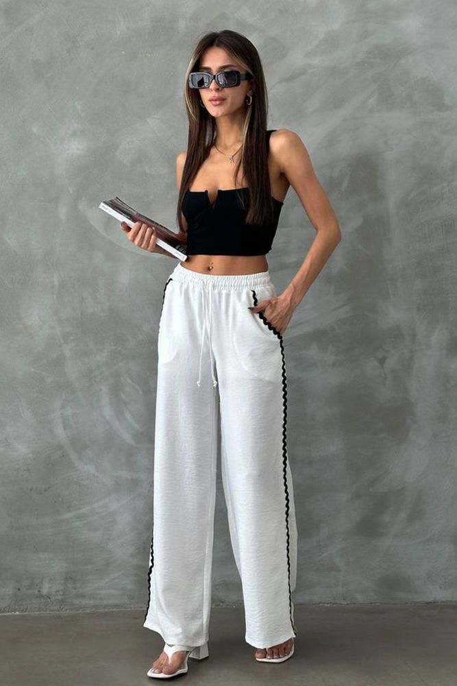 Pantaloni Topshow Crem cu detalii în piatră, en-gros