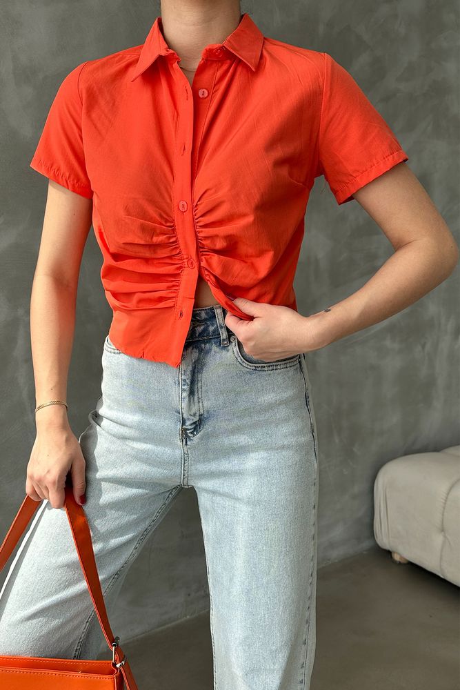 Topshow Orange Gipeli Ruched Front Wholesale Blouse