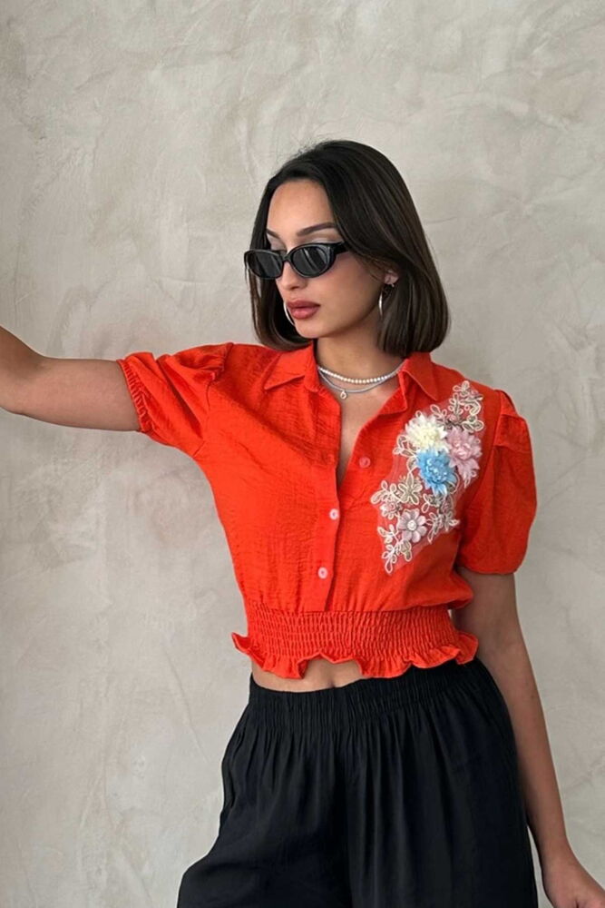 Cămăși en-gros cu imprimeu floral Orange Chest din in Topshow