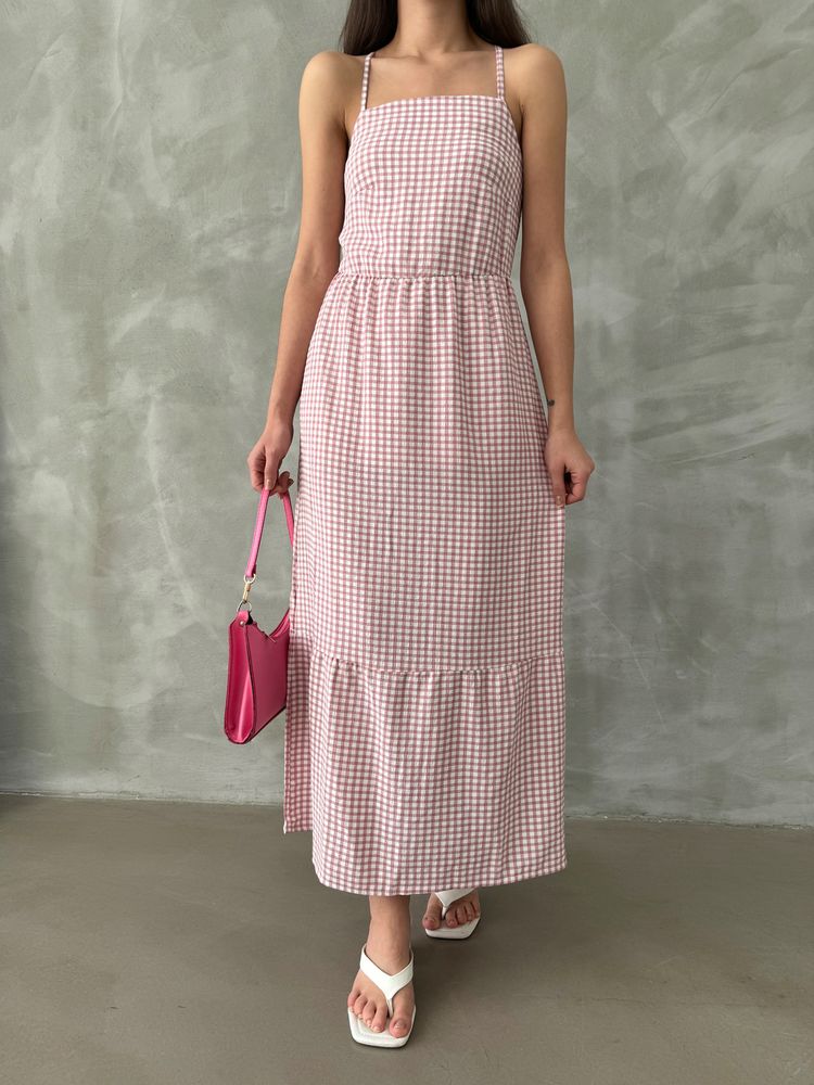 Rochie roz pudrată, lungime gleznă, cu bretele, Topshow, en-gros