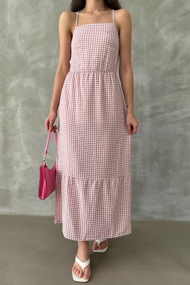 Rochie roz pudrată, lungime gleznă, cu bretele, Topshow, en-gros