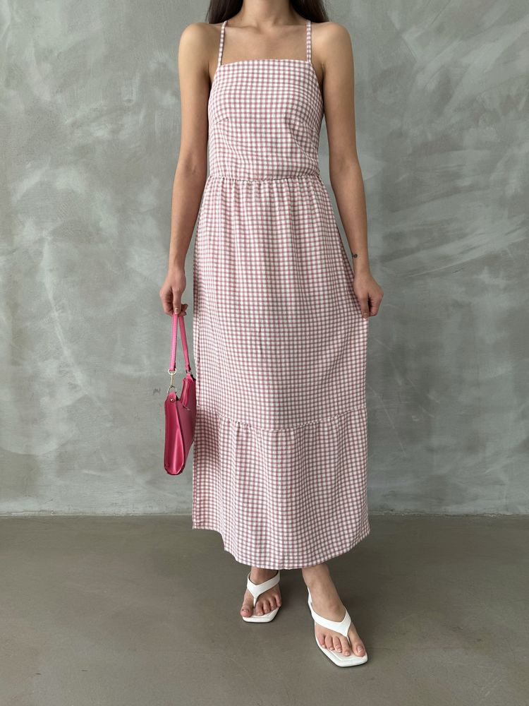 Rochie roz pudrată, lungime gleznă, cu bretele, Topshow, en-gros