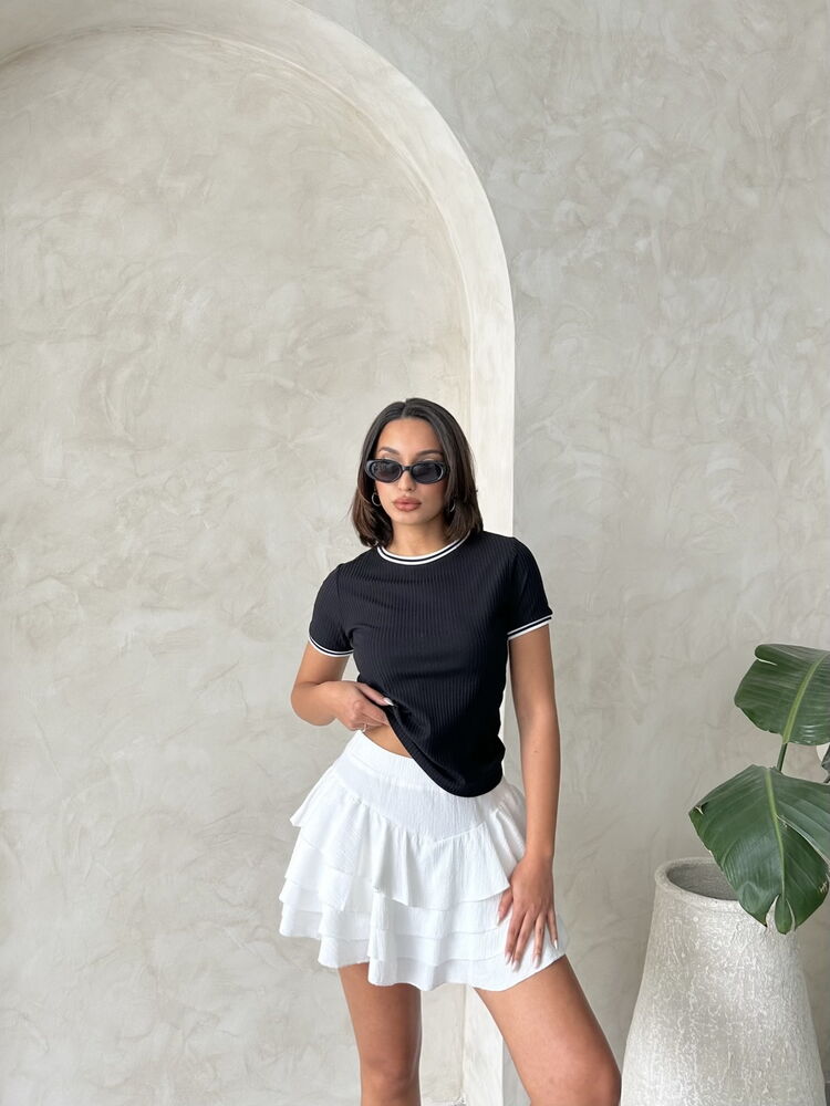 Topshow Siyah Krem Bisiklet Yaka Toptan T-Shirt