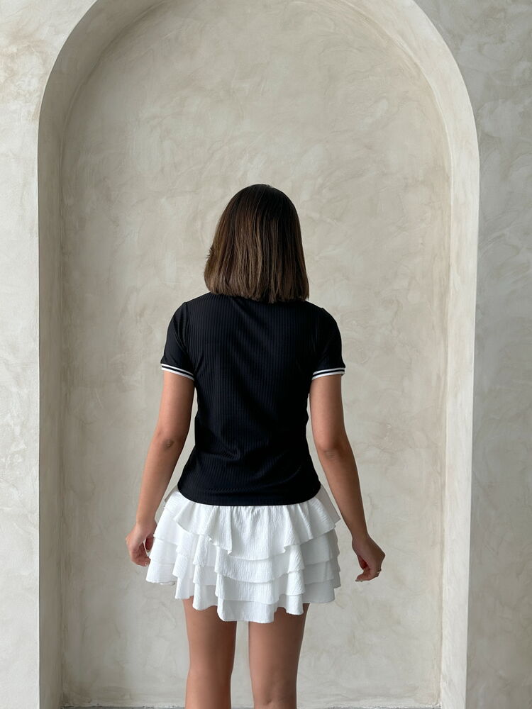 Topshow Siyah Krem Bisiklet Yaka Toptan T-Shirt