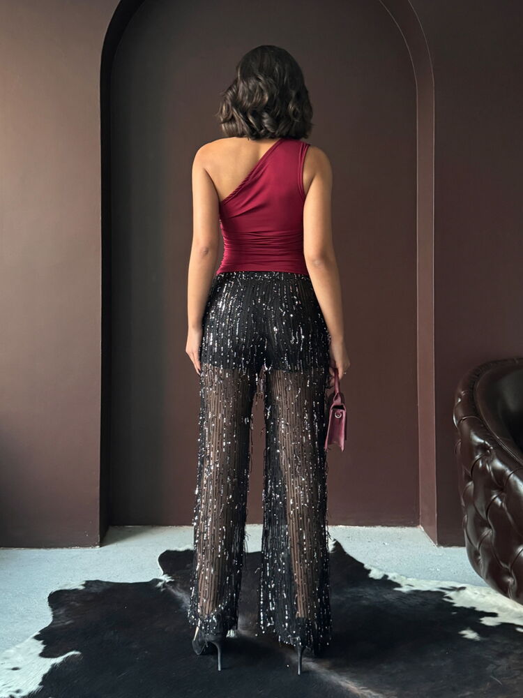 Pantaloni negri din tul cu paiete Topshow, en-gros