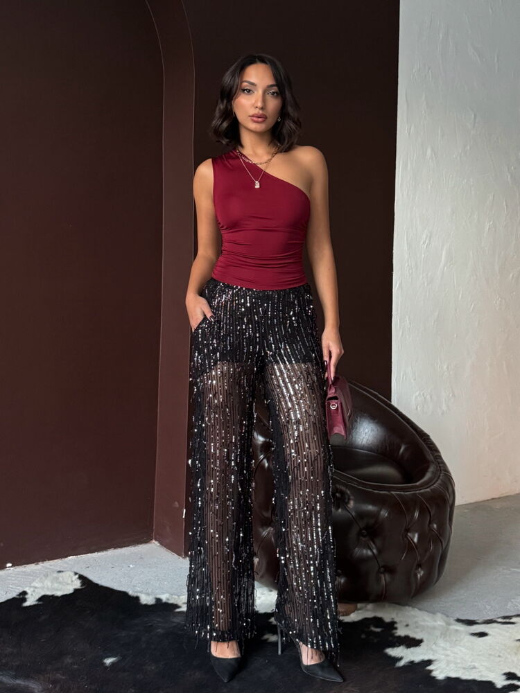 Pantaloni negri din tul cu paiete Topshow, en-gros