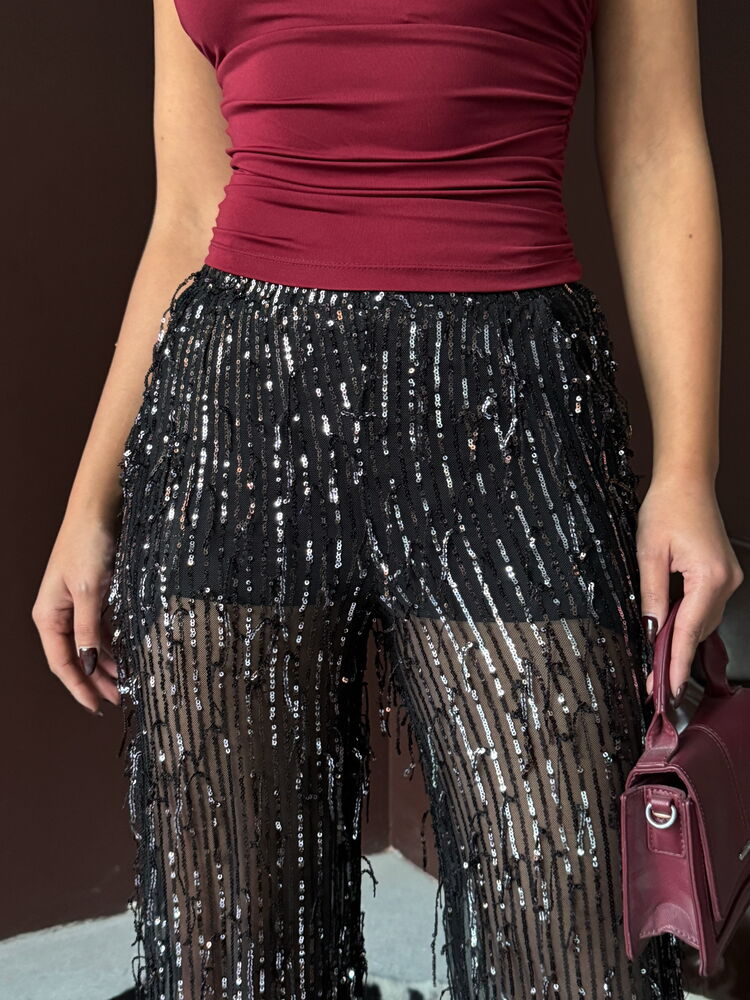 Pantaloni negri din tul cu paiete Topshow, en-gros